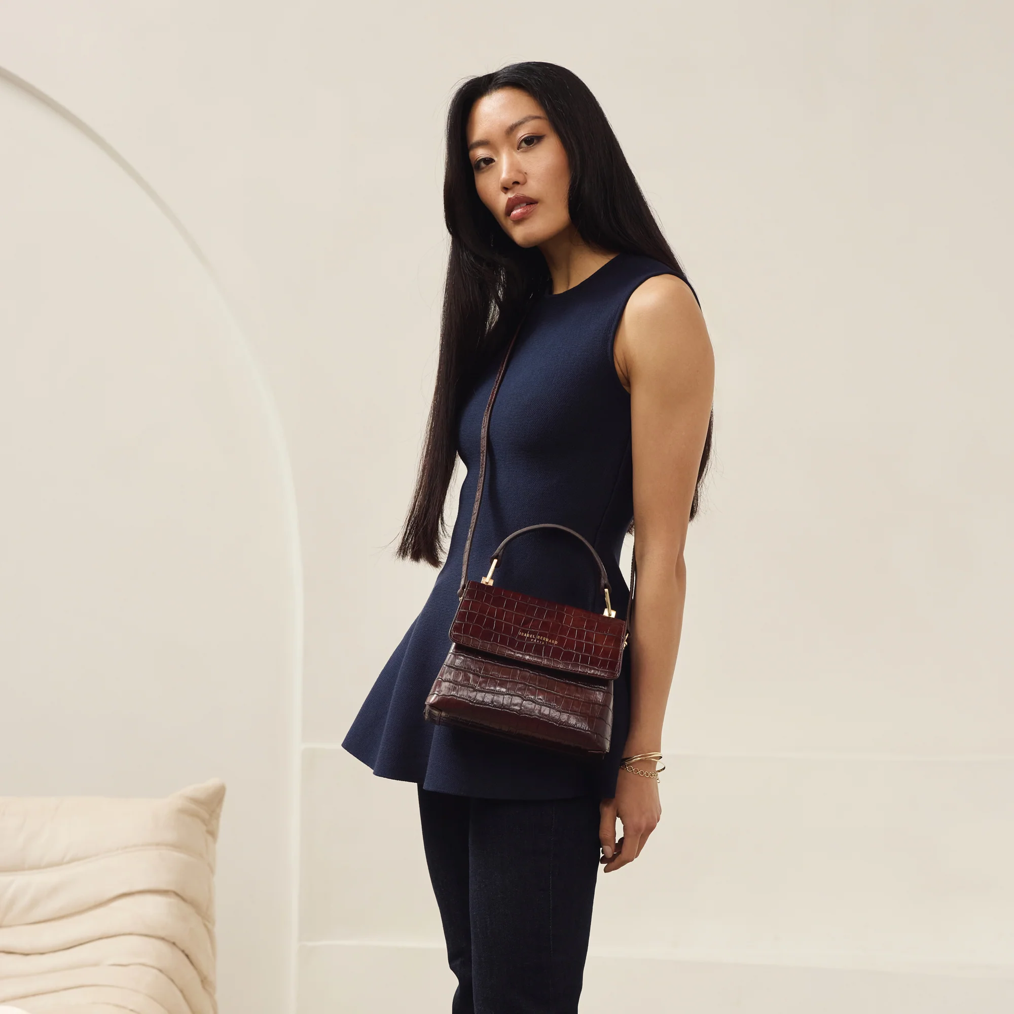 Femme Forte Heline croco brown calfskin leather handbag - Image 3