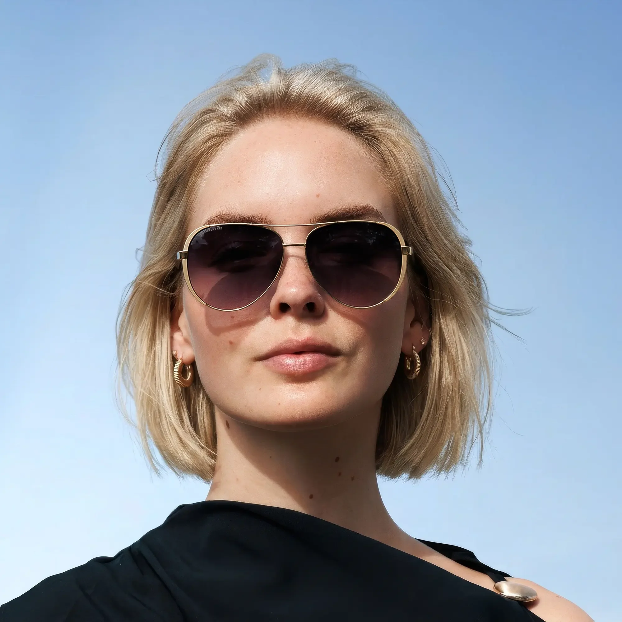 La Villette Ruby gold coloured aviator sunglasses with black lenses - Image 3