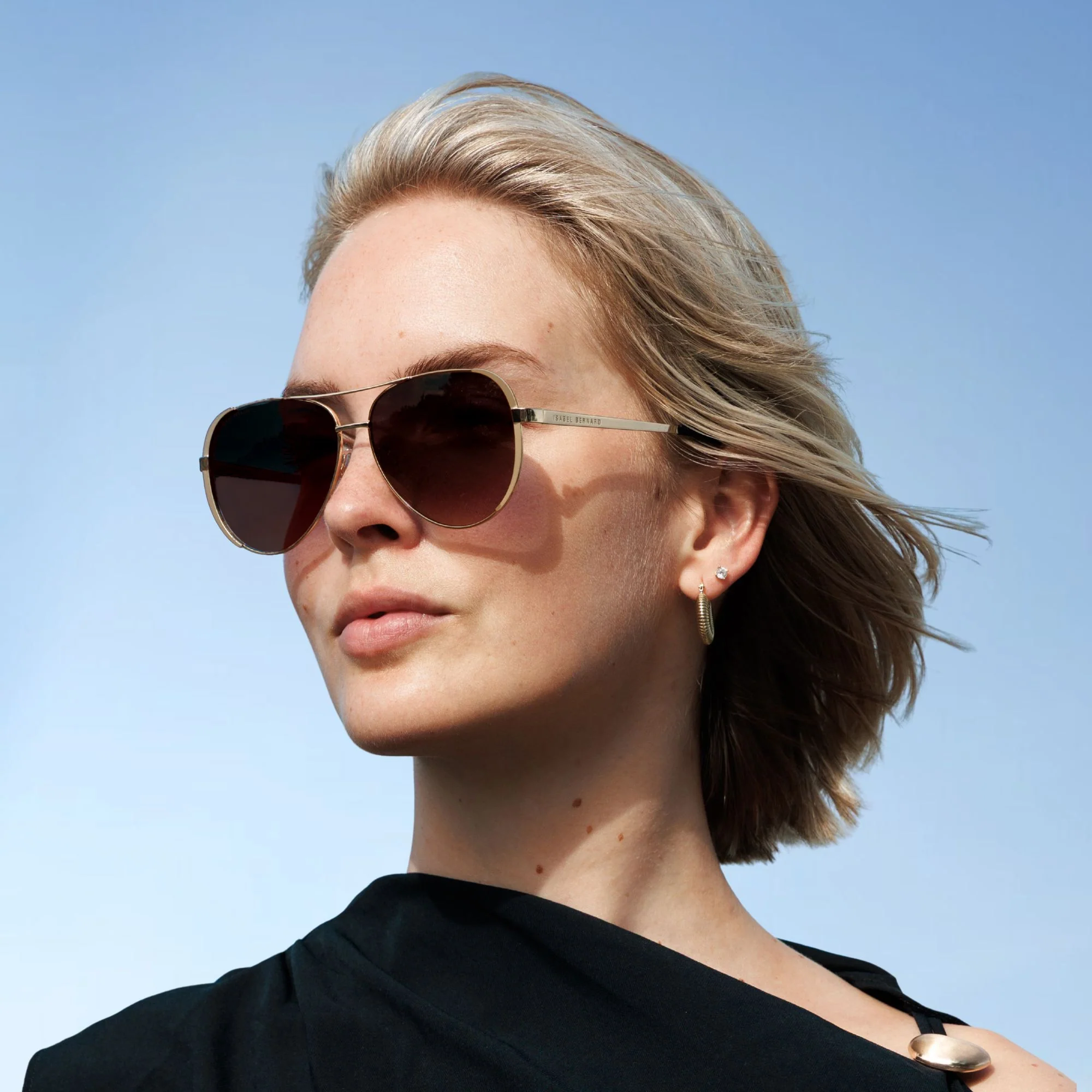 La Villette Ruby gold coloured aviator sunglasses with brown lenses - Image 2