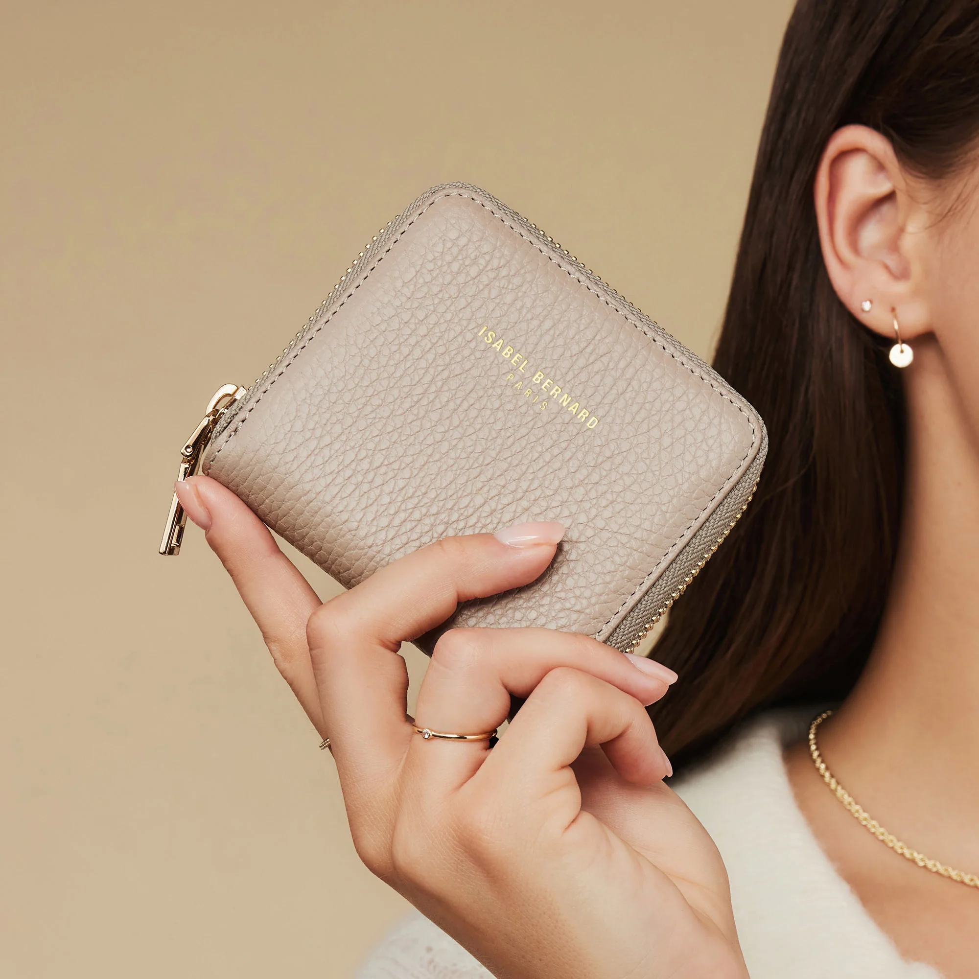 Honoré Jules taupe calfskin leather zipper wallet - Image 3